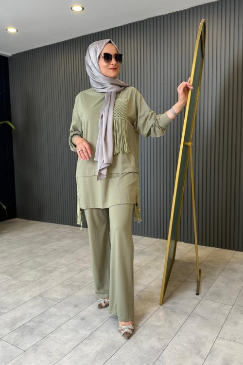 Püskül Detaylı Bambu Takım Yeşil