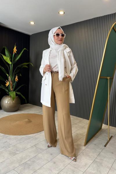 Yüksek Bel Kemerli Pantolon Camel