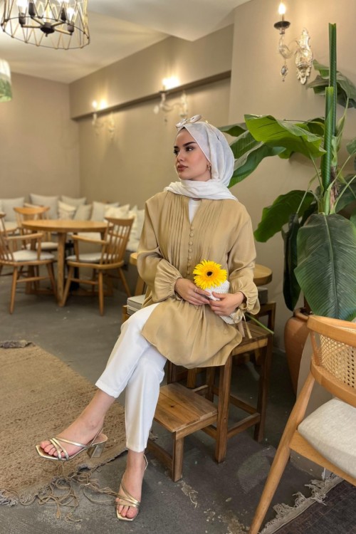 Nervür Detaylı Gömlek Camel