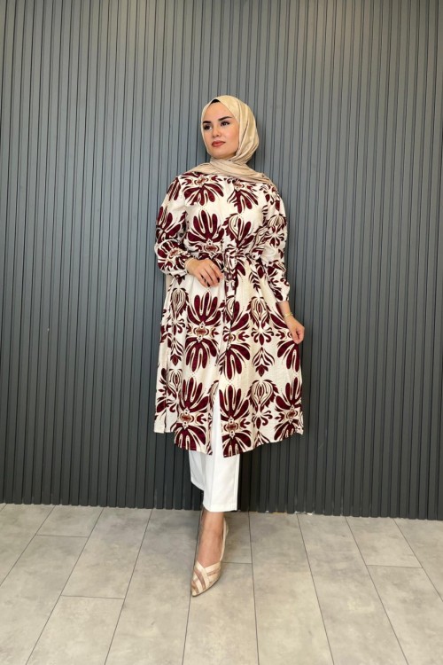 Desenli Tunik  Bordo