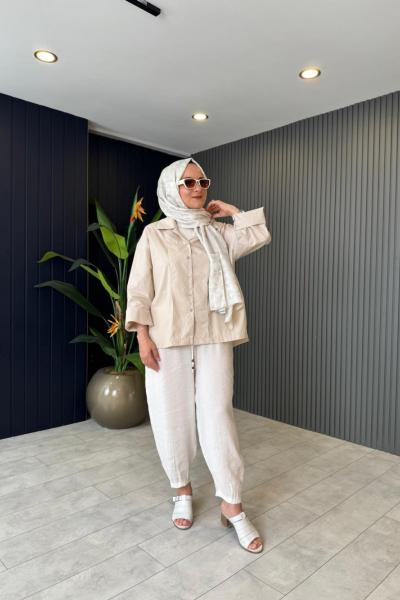 Pamuklu Poplin Gömlek Bej