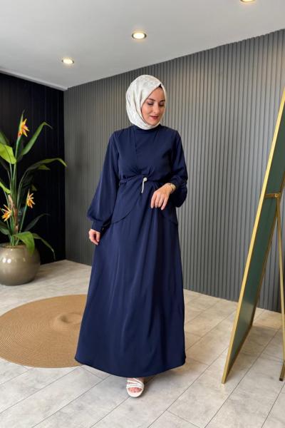 Kuşaklı Yaren Elbise Lacivert
