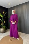 Kuşaklı Yaren Elbise Mor