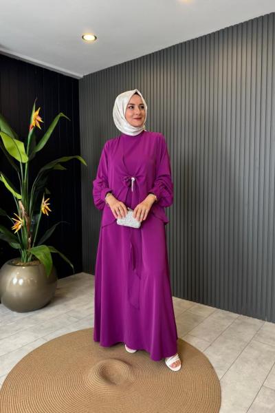 Kuşaklı Yaren Elbise Mor