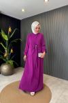 Kuşaklı Yaren Elbise Mor