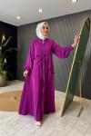 Kuşaklı Yaren Elbise Mor