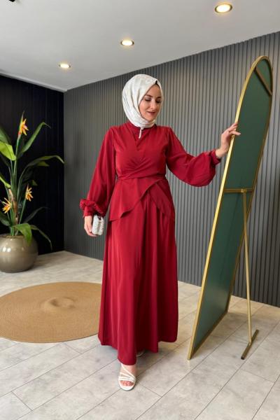 Kuşaklı Yaren Elbise Bordo
