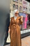 Çift Düğmeli Tam Boy Ferace/Kap Kahverengi