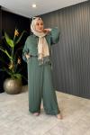 Kolları Lastikli Memory Kupra Pantolonlu Takım Yeşil