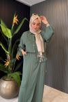 Kolları Lastikli Memory Kupra Pantolonlu Takım Yeşil