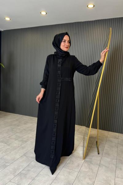 Pırıltı Detaylı Ferace/Elbise Siyah