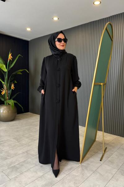Boncuk Detaylı Ferace Siyah