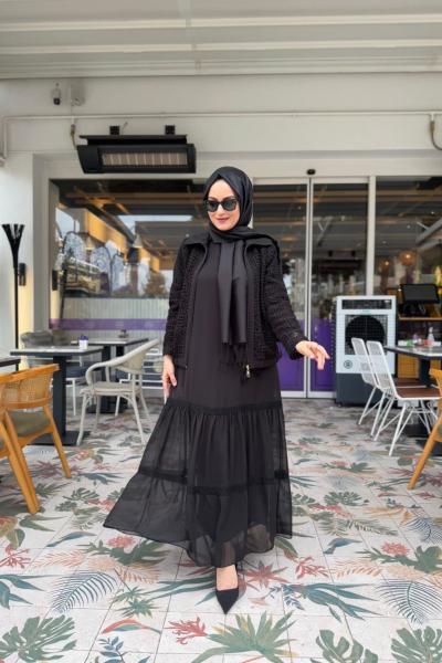 Ohan Güpür İşlemeli Ceket Elbise Siyah