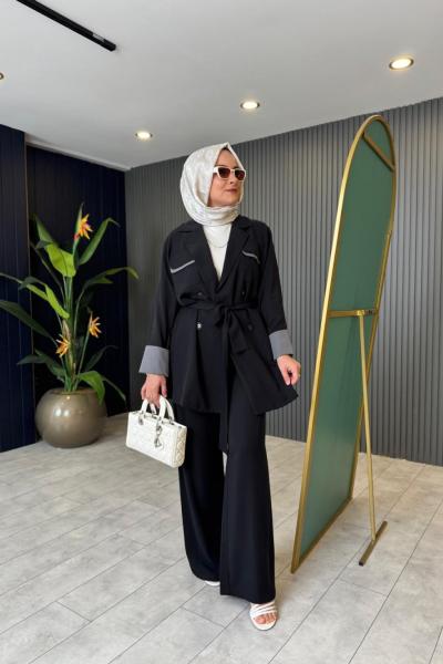 Tensel Ceketli Takım Siyah