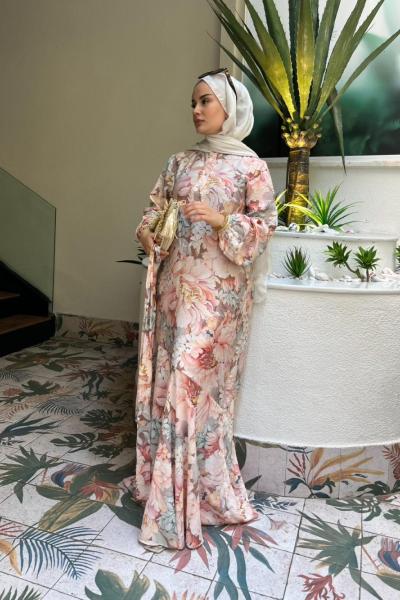 Çiçek Desenli Önden Düğmeli Elbise Pembe