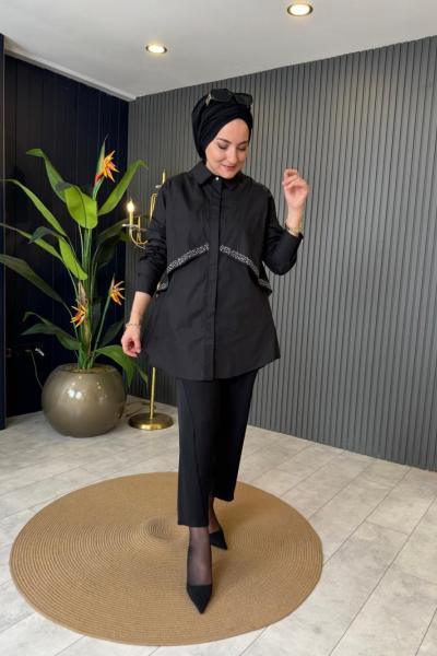 Parıltı Detaylı Gömlek Siyah