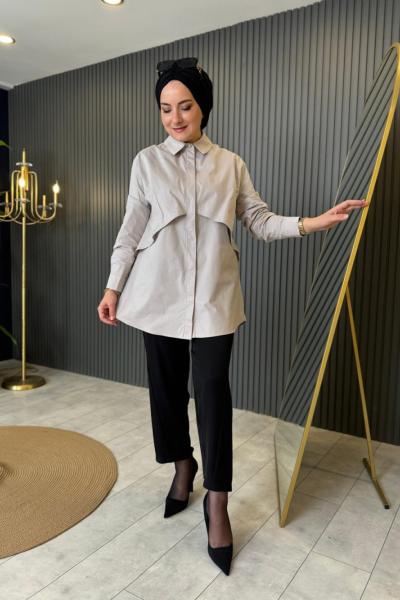 Parıltı Detaylı Gömlek Taş Rengi
