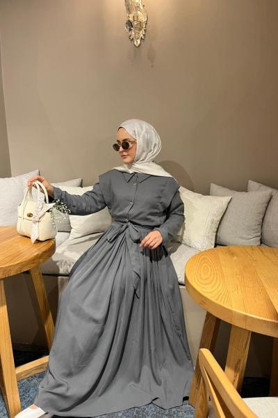 Kurdele Detaylı Etekli Takım Antrasit