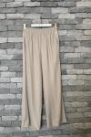 Anjelik Beli Lastikli Yanları Deri Şeritli Pantolon Taş Rengi