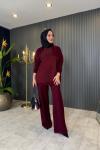 Dantel Detaylı Çelik Örme Takım Bordo