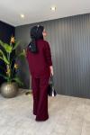 Dantel Detaylı Çelik Örme Takım Bordo