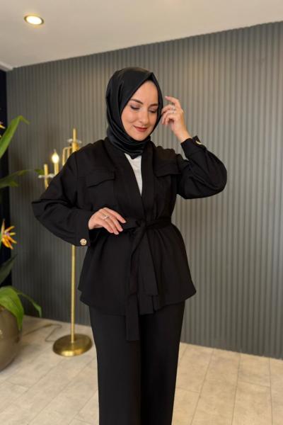 Önü Açık Şal Yaka Ceket Siyah