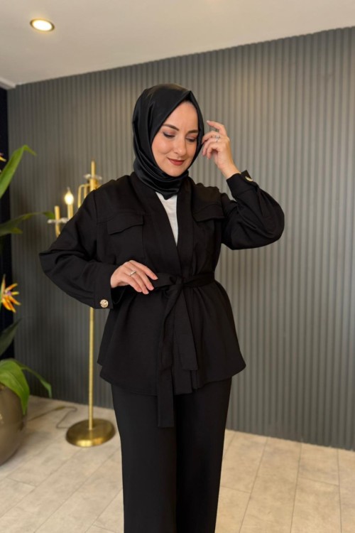 Önü Açık Şal Yaka Ceket Siyah