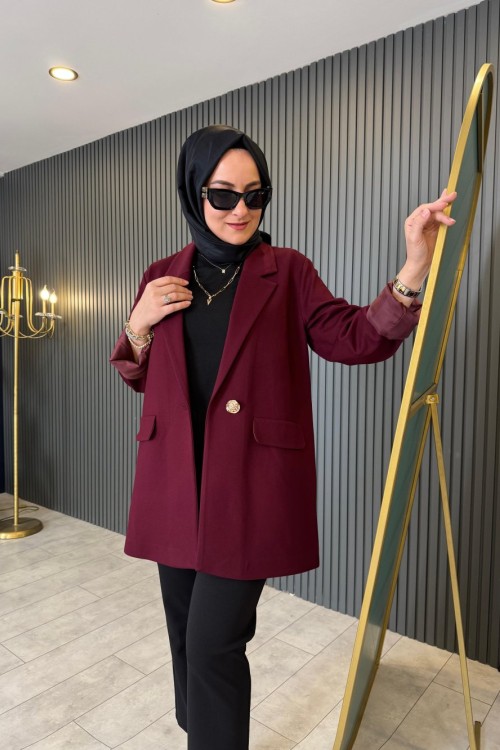 Tek Düğmeli Blazer Ceket Mürdüm