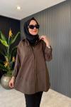 Önden Düğmeli Uzun Cep Detaylı Tunik Kahve