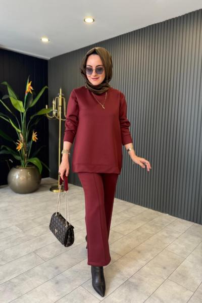 Scuba Pantolonlu Takım Bordo