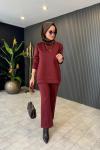 Scuba Pantolonlu Takım Bordo