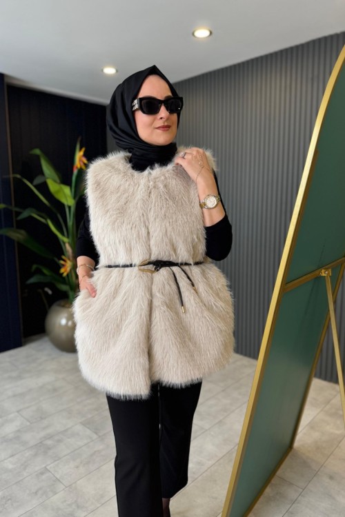Premium Kürk Yelek Bej
