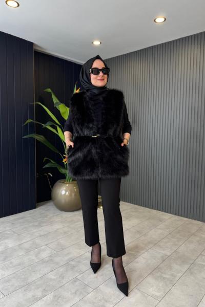 Premium Kürk Yelek Siyah