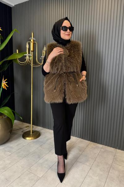 Premium Kürk Yelek Kahve