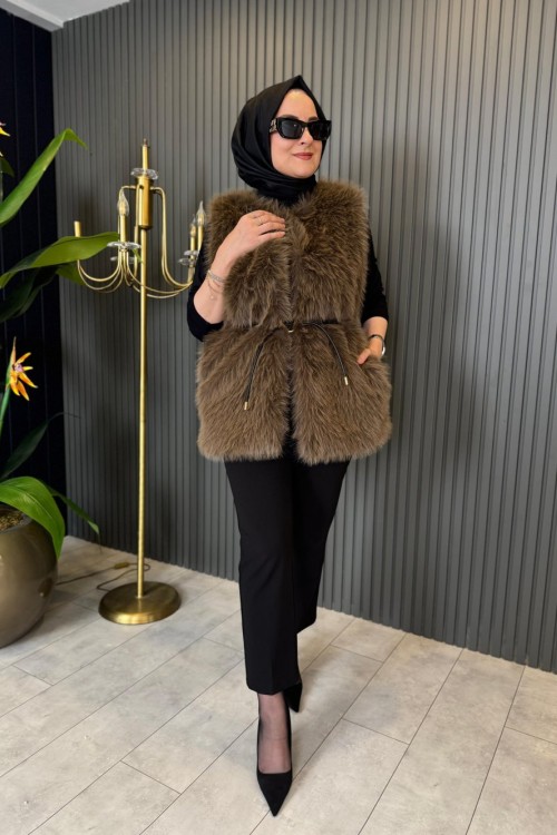 Premium Kürk Yelek Kahve