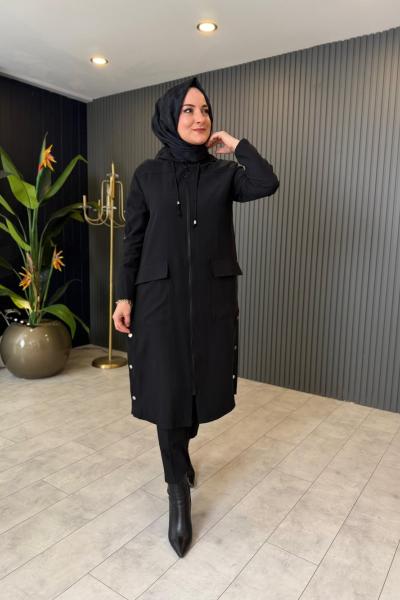 Çıtçıt Detaylı Kupra Kap Siyah