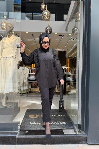 Aplike Detaylı Touch Gömlek Siyah