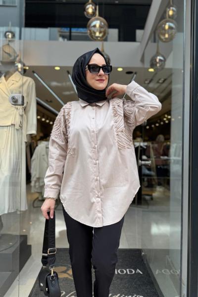 Aplike Detaylı Touch Gömlek Bej