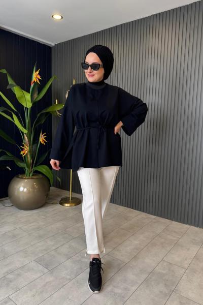 Bağlama Detaylı Basic Tunik Lacivert