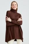 Balıkçı Yaka Oversize Basic Triko Tunik  Acıkahve