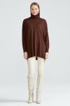 Balıkçı Yaka Oversize Basic Triko Tunik  Acıkahve
