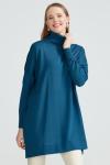 Balıkçı Yaka Oversize Basic Triko Tunik  Mavi