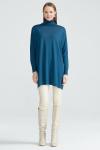 Balıkçı Yaka Oversize Basic Triko Tunik  Mavi