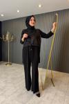 Bel Büzgü Detaylı Pantolon Takım Siyah