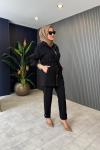 Beli Büzgülü Chanel Garnili Scuba Takım Siyah
