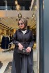 Biye Detaylı Fermuarlı Dubai Garnili Kap Siyah