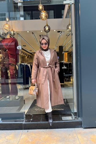 Biye Detaylı Fermuarlı Dubai Garnili Kap Camel