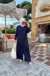 Bluzu Pelerinli Memory Kupra Pantolon Takım Lacivert
