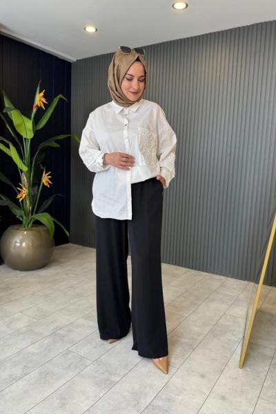 Ceremony Bol Paça Tencel Pantolon Siyah Siyah