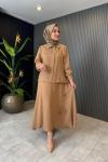 Çiçek Detaylı Etekli Takım Camel